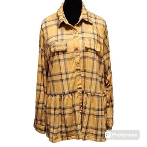 Paper + Tee - mustard yellow peplum long sleeve 2X